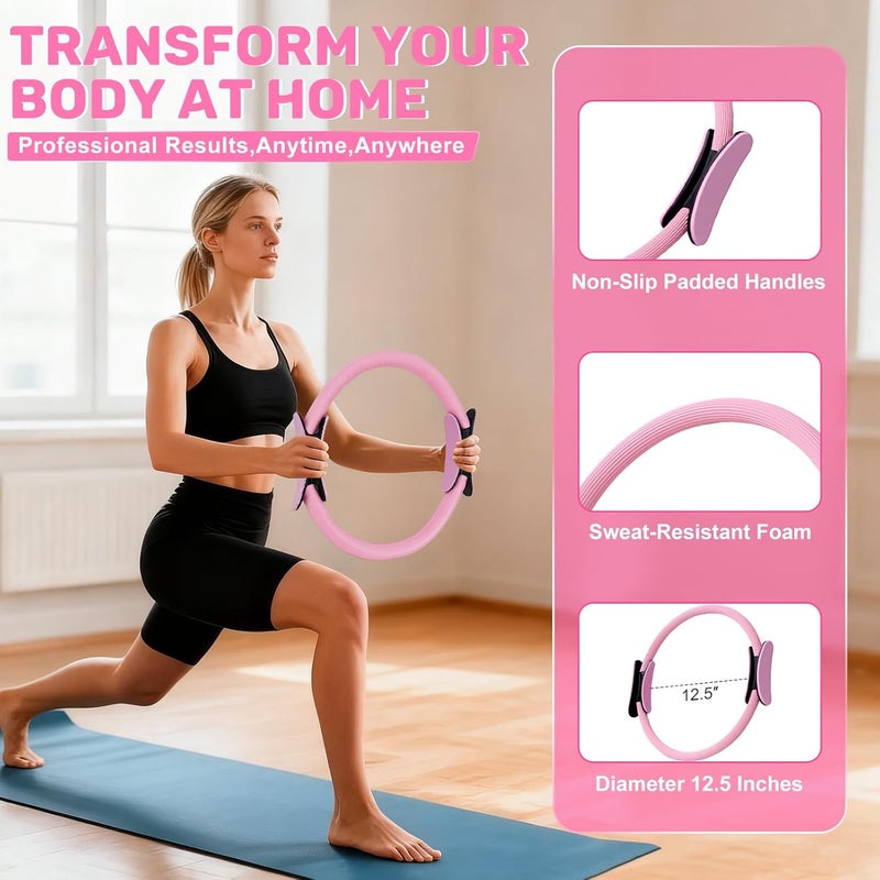 DOLZO Pilates Ring Set for Women – Home Pilates Equipment Kit with 12.5" Pilates Ring,Mini Ball,5 Resistance Bands, Sliders & Grip Socks – Complete Starter Set for Toning,Strength & Flexibility - Image 3